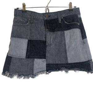 AO. LA Alice + Olivia Denim Patchwork Rare Black/Grey/Blue Mini Skirt Size 27